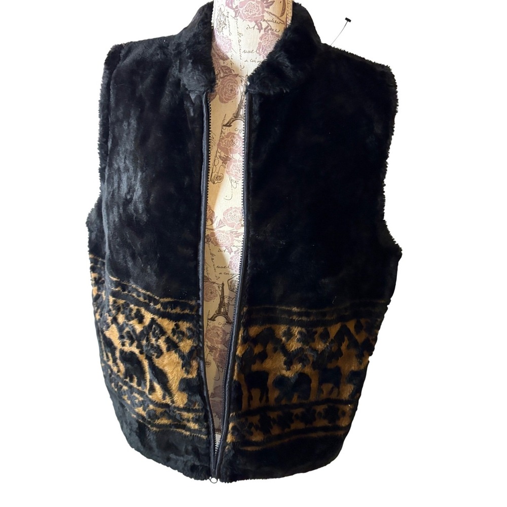Vintage animal print faux fur vest Bear Ridge Outfitters XL Made in USA - Picture 2 of 10